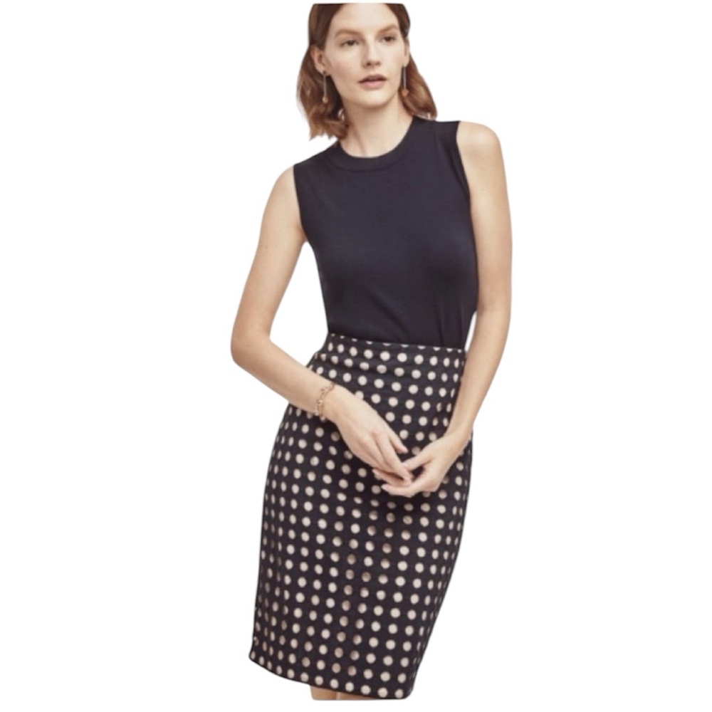 Ann Taylor Navy Eyelet Polka Dot High Waisted Pencil Skirt 0